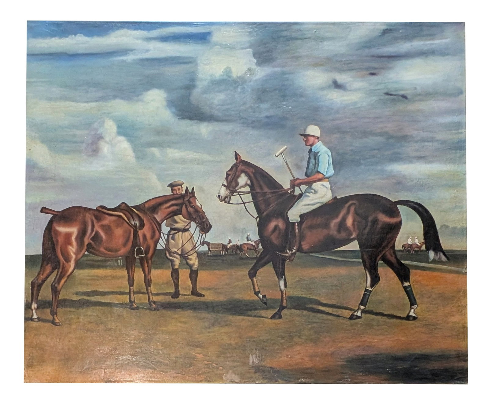 Mid-20th Century Polo Scene, Large Oil on Canvas ? Bruggens Collection: Oil on Canvas Measure 39 1/2"in H x 47"in W not framed