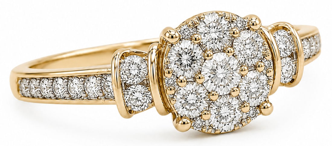 14K Yellow Gold Diamond Cluster Ring 1.00 CTW Estate Ring (1 of 4)