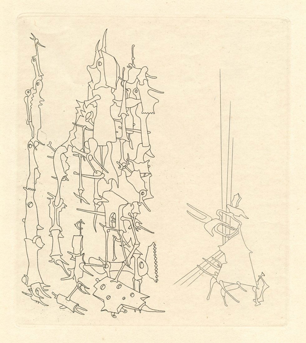 Yves Tanguy original etching: Medium: original etching. Printed in Paris by Lacourière and published by Pierre à Feu and Maeght Editeur for the Marcel Duchamp / André Breton project "Surréalisme en 1947". Issued in a limited e