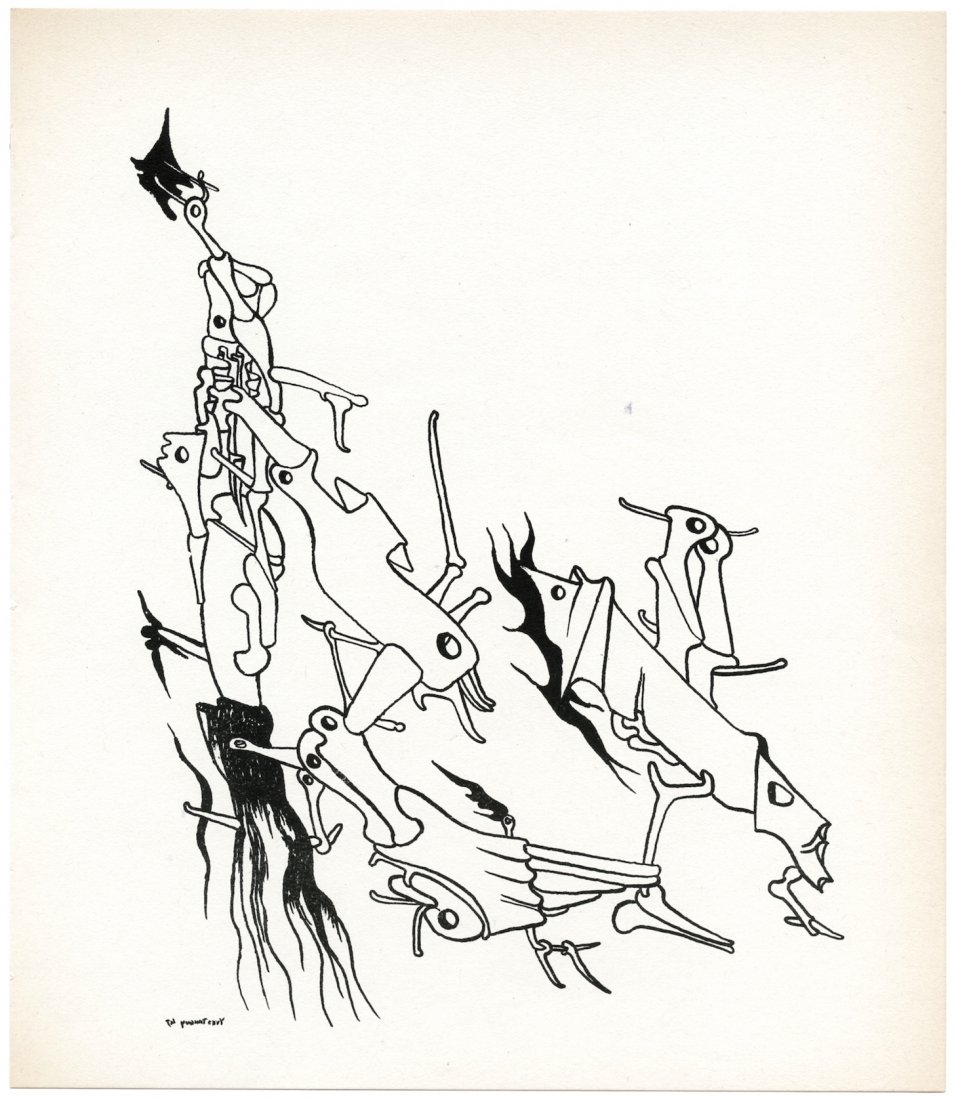 Yves Tanguy original lithograph, 1947: Medium: original lithograph. Printed in Paris by Mourlot and published by Pierre à Feu and Maeght Editeur for the Marcel Duchamp / André Breton project \"Surréalisme en 1947\". Issued in a limited