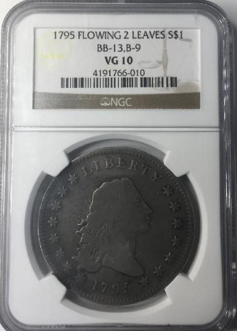 1795 NGC Flowing 2 Leaves $1 BB-13, B-9 VG 10 (1 of 2)