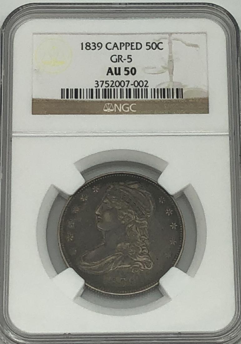 1839 NGC AU50 GR-5 Capped Bust 50 Cents (1 of 2)