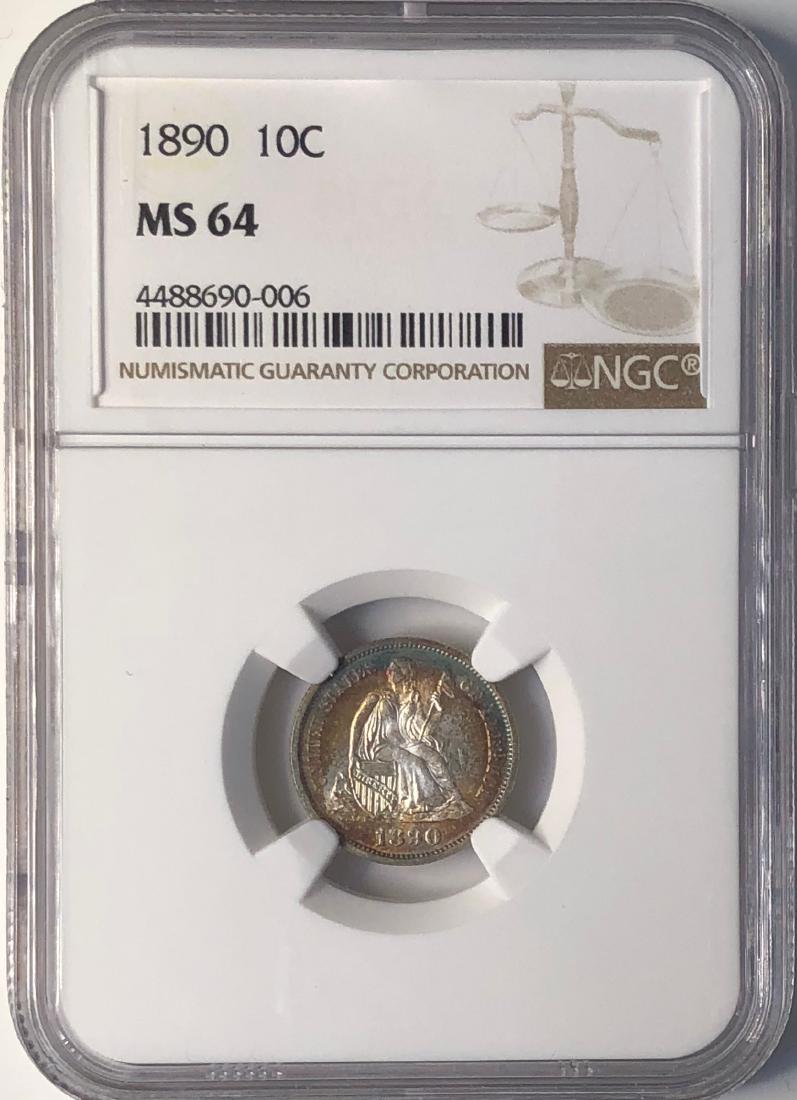 1890 NGC MS64 Seated Liberty Dime (Gorgeous Toning) (1 of 2)