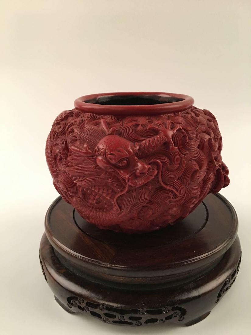 Chinese Dragon Carved Lacquer Jar (1 of 7)