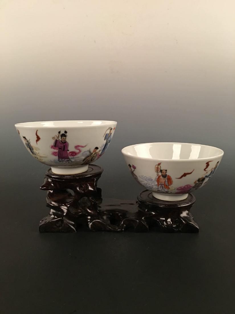 Chinese Famille Rose Bowl Pair With Eight Immortals: Chinese Famille Rose Bowl Pair With Eight Immortals 2-3/4" L x 5-1/2" W, 1lb Shipping: We are able to pack and ship this item to an address in the United States for $25.00 via UPS Ground or USPS Prior