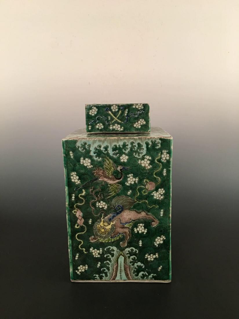 Chinese San Cai Square Jar: Chinese San Cai Square Jar With Kang Xi Mark 12" H x 7" W, 10.8 Lb Shipping: We are able to pack and ship this item to an address in the United States for $40.00 via UPS Ground or USPS Priority Mail.