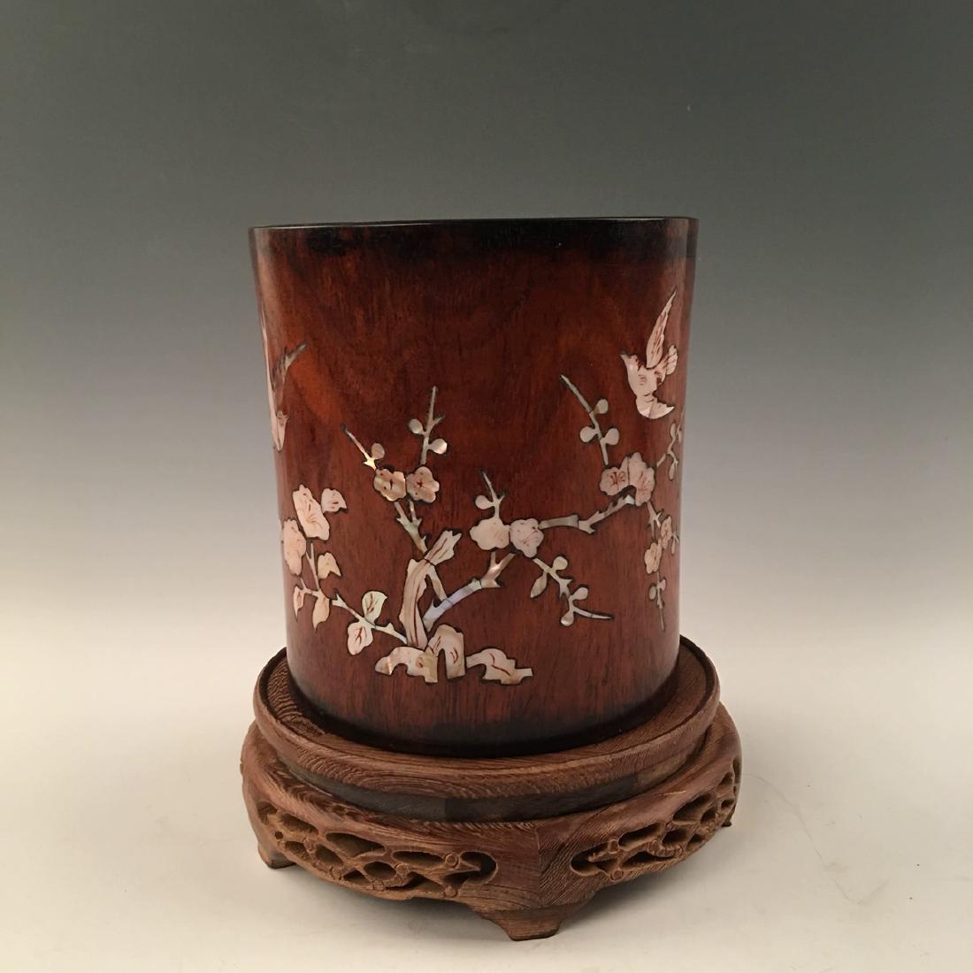 Fine Rosewood Brushpot With Inlaid Snail Decoration: Fine Rosewood Brushpot With Inlaid Snail Decoration 7'' H ; 6-1/2'' W, 2.2 lb Shipping: We are able to pack and ship this item to an address in the United States for $30.00 via UPS Ground or USPS Prio