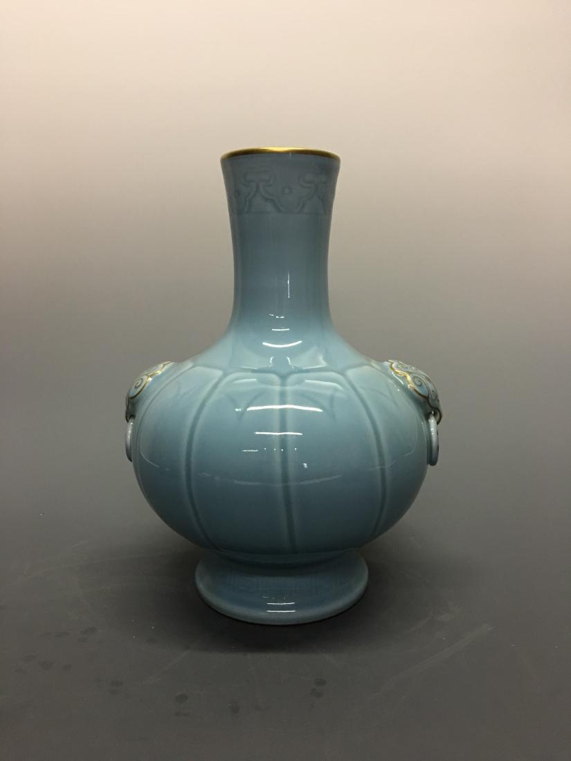 Chinese Azure Glazed Vase with Beast Heads Handle, (1 of 5)