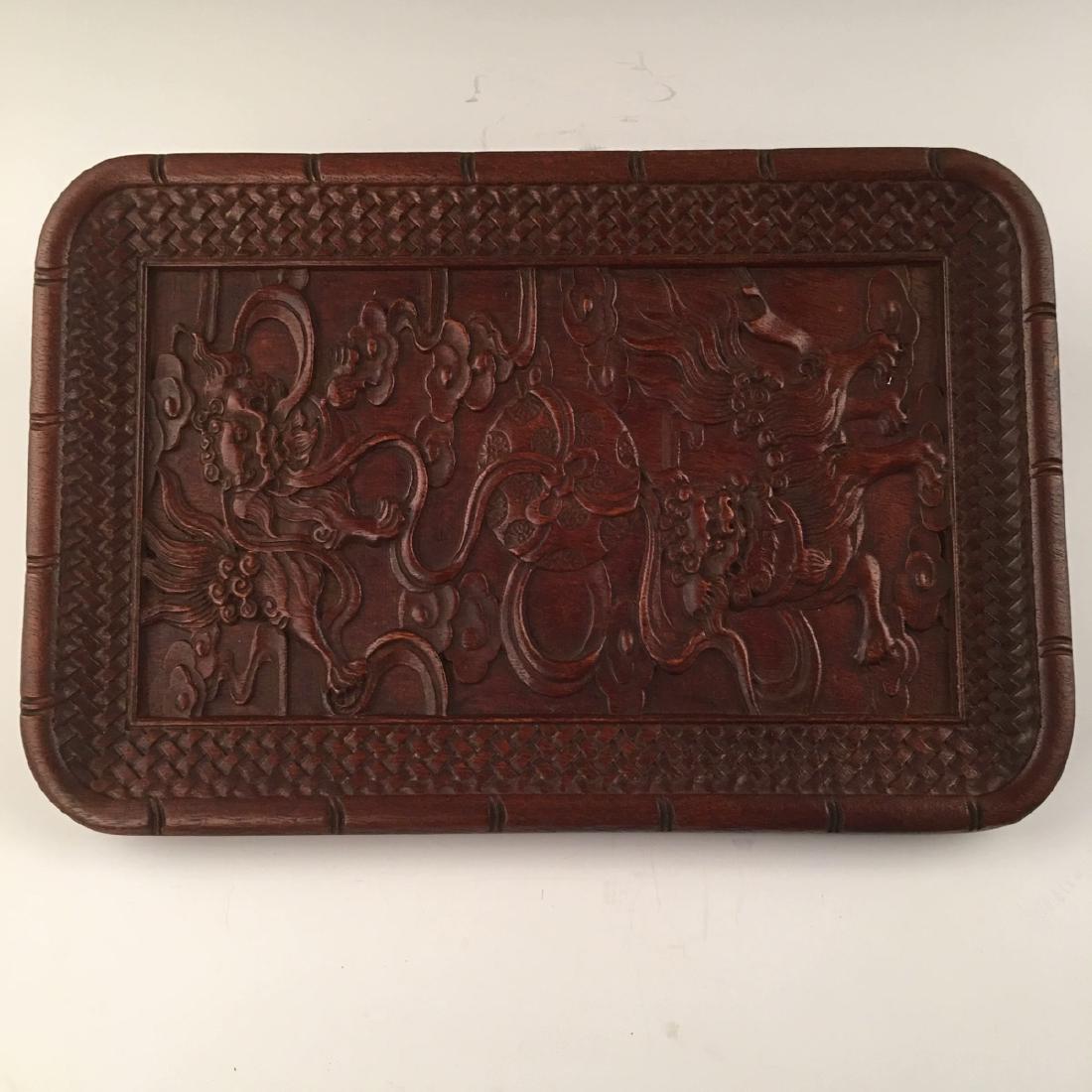 Chinese Hardwood Tray With Foodog Carving (1 of 7)