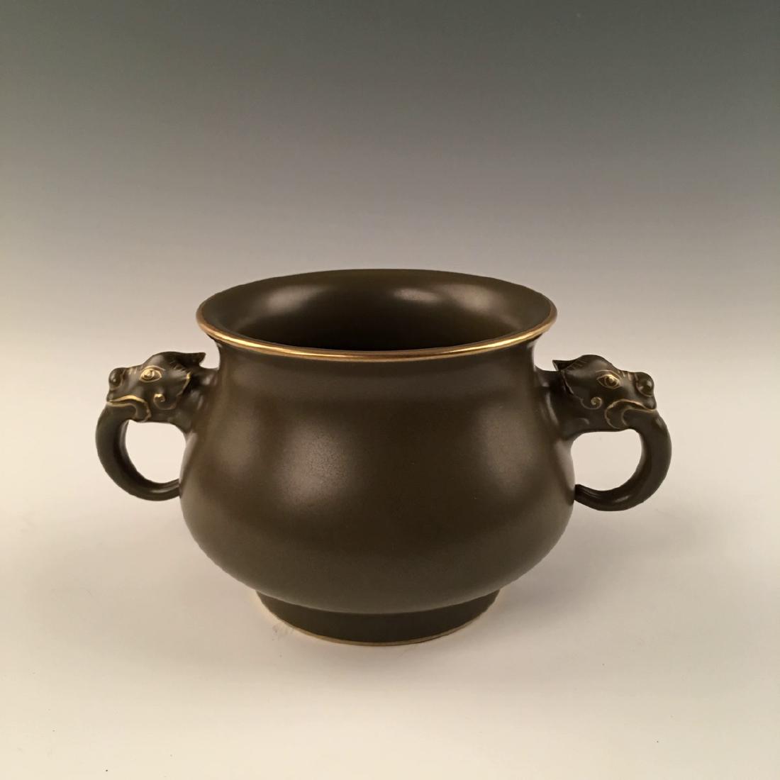 Chinese Teadust Glazed Porcelain Censer With Two (1 of 6)