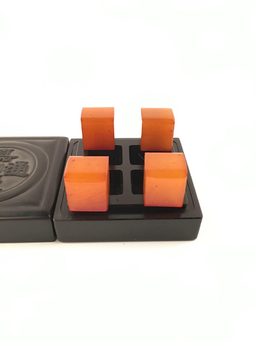 Four Pieces of Chinse Tianhuang Stone Seal: Four Pieces of Chinse Tianhuang Stone Seal 15mmH X 13mm W, 64g; 1-1/4''Hx 2-5/8''W, 259g Shipping: We are able to pack and ship this item to an address in the United States for $25.00 via UPS Ground o