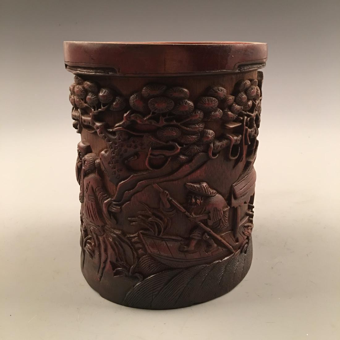 Chinese Bamboo-Made Brush Holder With Carved Figures (1 of 8)