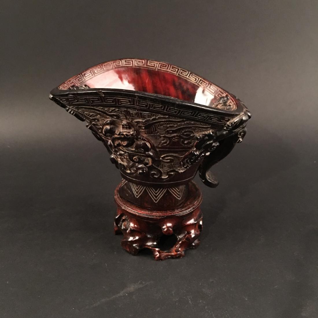 Chinese Ox-Horn Carving Wine Cup: Chinese Ox-Horn Carving Wine Cup 4-3/4'' H, 6-1/2'' W; 569 g Shipping: We are able to pack and ship this item to an address in the United States for $30.00 via UPS Ground or USPS Priority Mail. Tracki