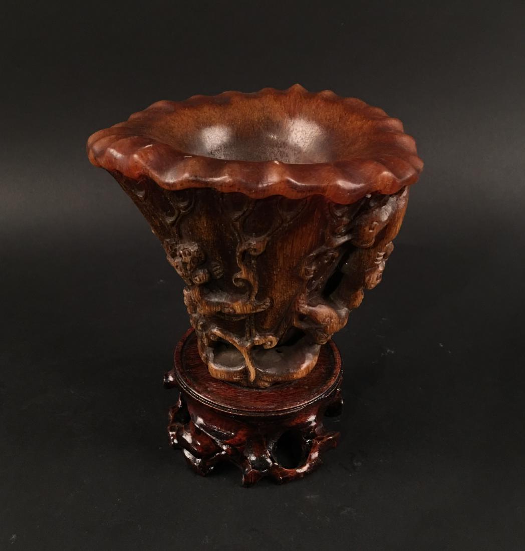 Chinese Ox-Horn Wine Cup: Chinese Ox-Horn Wine Cup 5-1/4'' H, 5'' W; 1.4 lb Shipping: We are able to pack and ship this item to an address in the United States for $30.00 via UPS Ground or USPS Priority Mail. Tracking informat