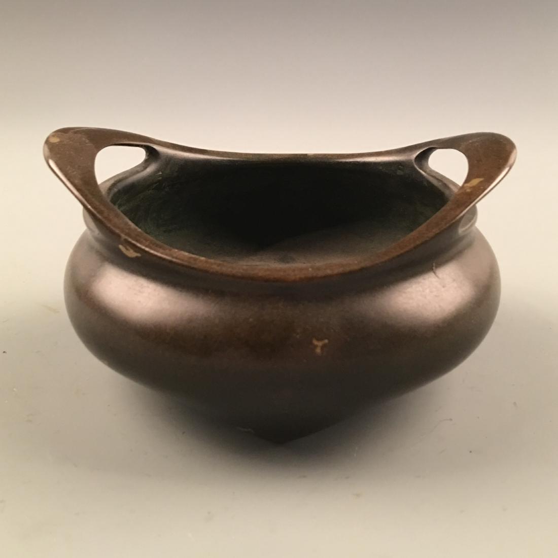 Chinese Bronze Censer with Spotted Gold Dots, Xuande: Chinese Bronze Censer with Spotted Gold Dots, Xuande Mark 3-7/8'' H, 6-1/8'' W; 3.8 lb Shipping: We are able to pack and ship this item to an address in the United States for $35.00 via UPS Ground or 