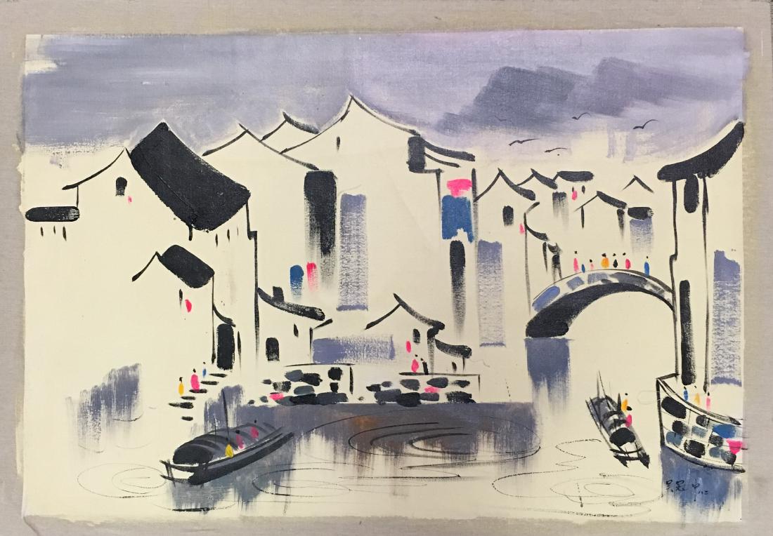 Chinese 'Jiang Nan' Oil Painting, Wu Guanzhong: Chinese 'Jiang Nan' Oil Painting, Wu Guanzhong Signature 35-1/2'' H, 24-1/2'' W; 0.4 lb Shipping: We are able to pack and ship this item to an address in the United States for $25.00 via UPS Ground or