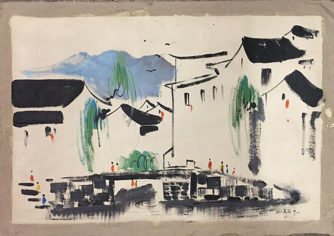Chinese 'Jiang Nan' Oil Painting, Wu Guanzhong: Chinese 'Jiang Nan' Oil Painting, Wu Guanzhong Signature 35-1/2'' H, 23-1/2'' W; 0.4 lb Shipping: We are able to pack and ship this item to an address in the United States for $25.00 via UPS Ground or