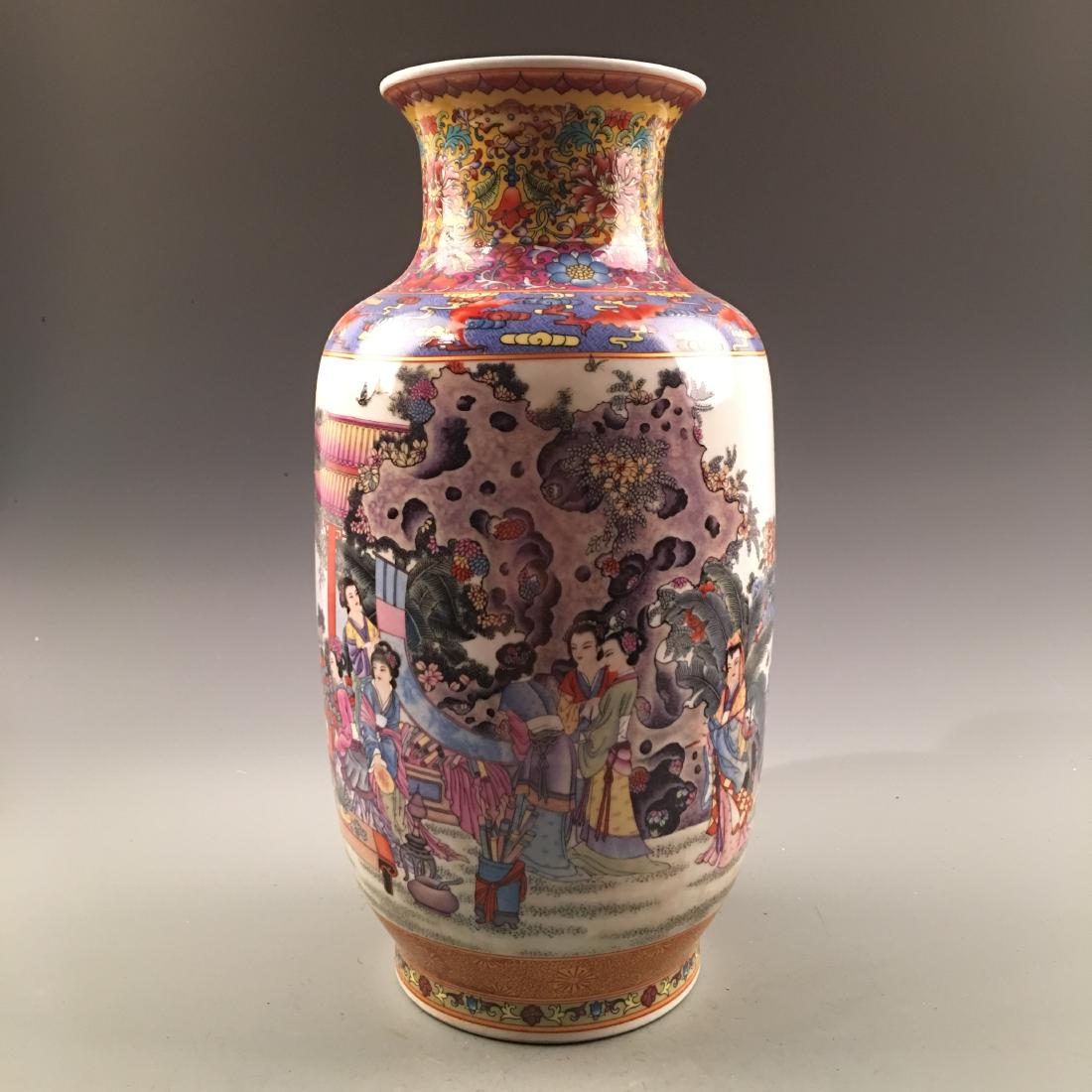 Chinese Famille Rose Porcelain Vase, Qianlong Mark: Chinese Famille Rose Porcelain Vase, Qianlong Mark 16-1/2'' H, 8-1/4'' W; 7.4 lb Shipping: We are able to pack and ship this item to an address in the United States for $40.00 via UPS Ground or USPS P