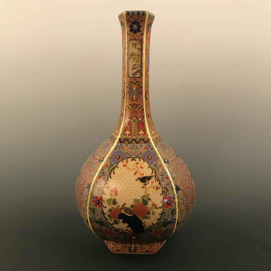 Chinese Famille Rose Hexagon Vase, Yongzheng Mark: Chinese Famille Rose Hexagon Vase, Yongzheng Mark 11-1/4'' H, 6'' W; 2 lbShipping: We are able to pack and ship this item to an address in the United States for $30.06 via UPS Ground or USPS Priority 
