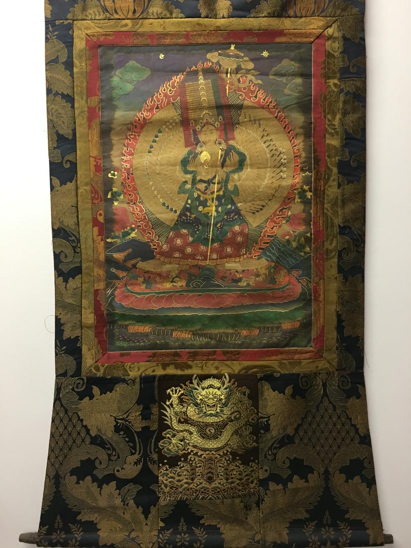 Chinese Hanging Scroll Thangka: Chinese Hanging Scroll Thangka 25'' H, 18'' W; 1.6 lb Shipping: We are able to pack and ship this item to an address in the United States for $50.00 via UPS Ground or USPS Priority Mail. Tracking info