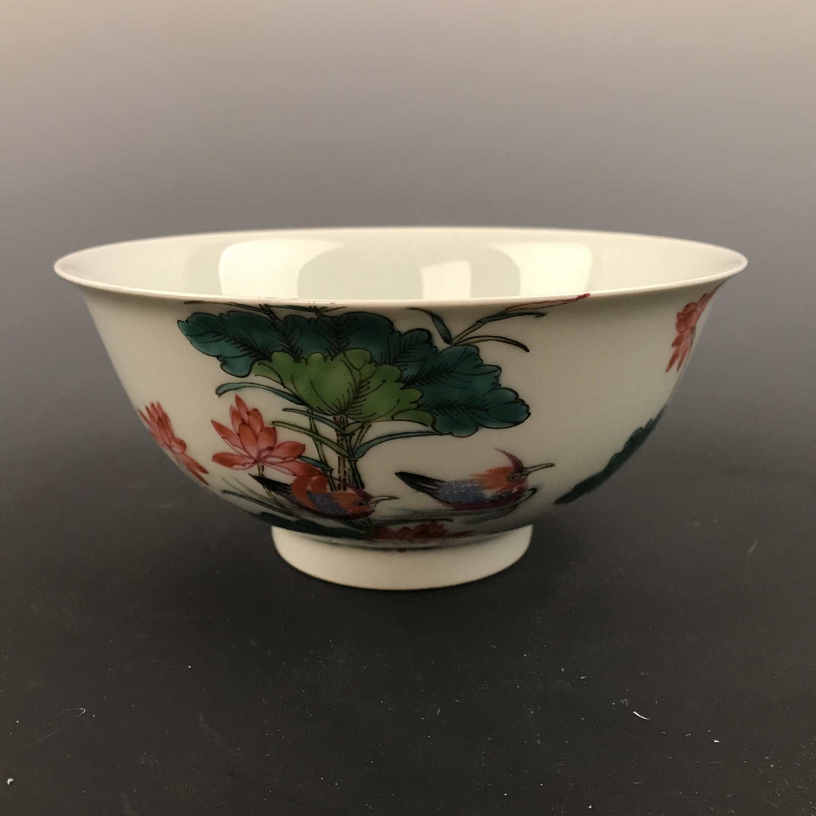 Chinese Famille Rose: Chinese Famille Rose 'Lotus & Birds' Bowl, Qianlong Mark 2-3/4'' H, 5-3/4'' W; 212 g Shipping: We are able to pack and ship this item to an address in the United States for $30.00 via UPS Ground or US