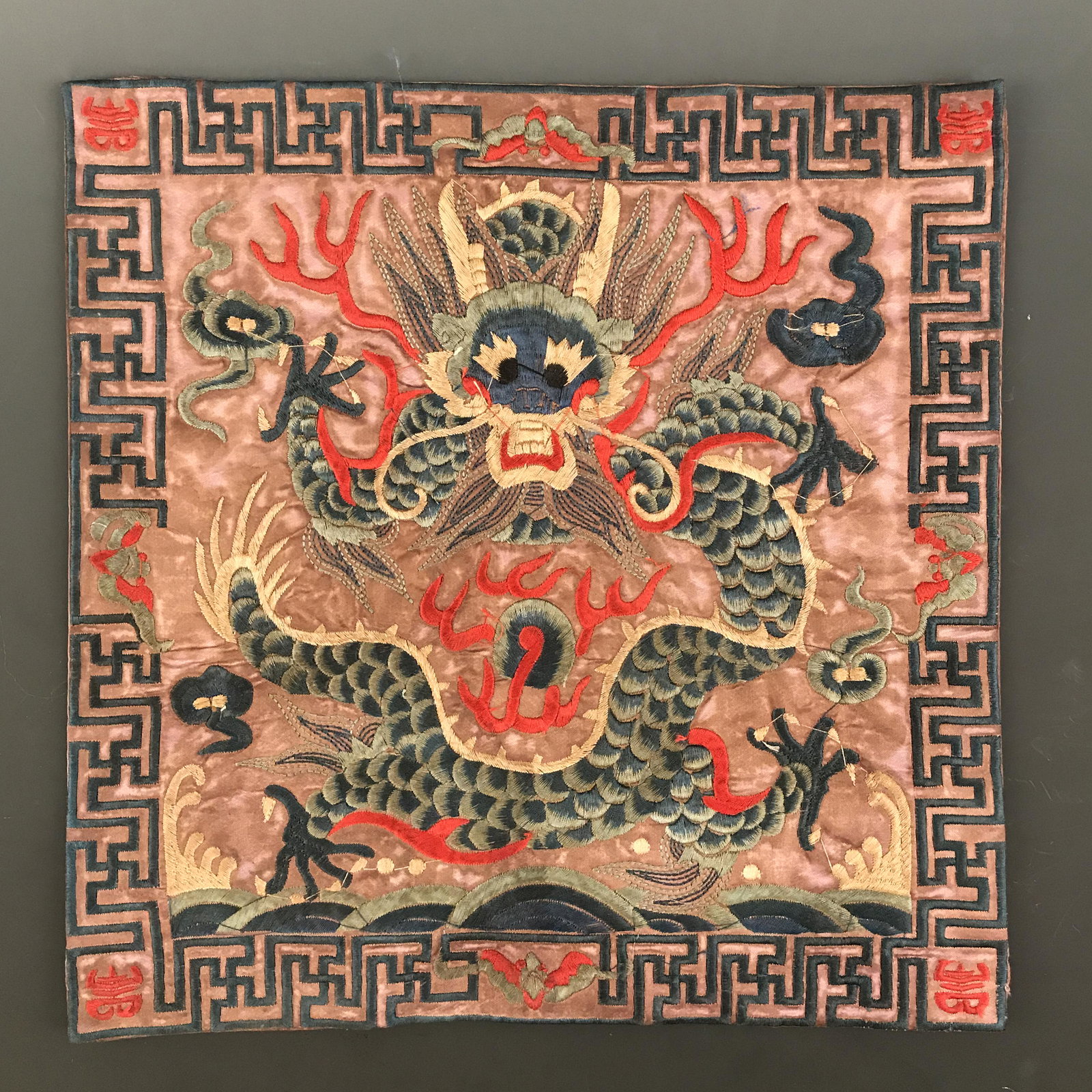 Chinese Chinese Embroidery Silk 'Dragon': Chinese Chinese Embroidery Silk 'Dragon' 13-3/8'' H, 13-3/8'' W; 93 g Shipping: We are able to pack and ship this item to an address in the United States for $25.00 via UPS Ground or USPS Priority Mai