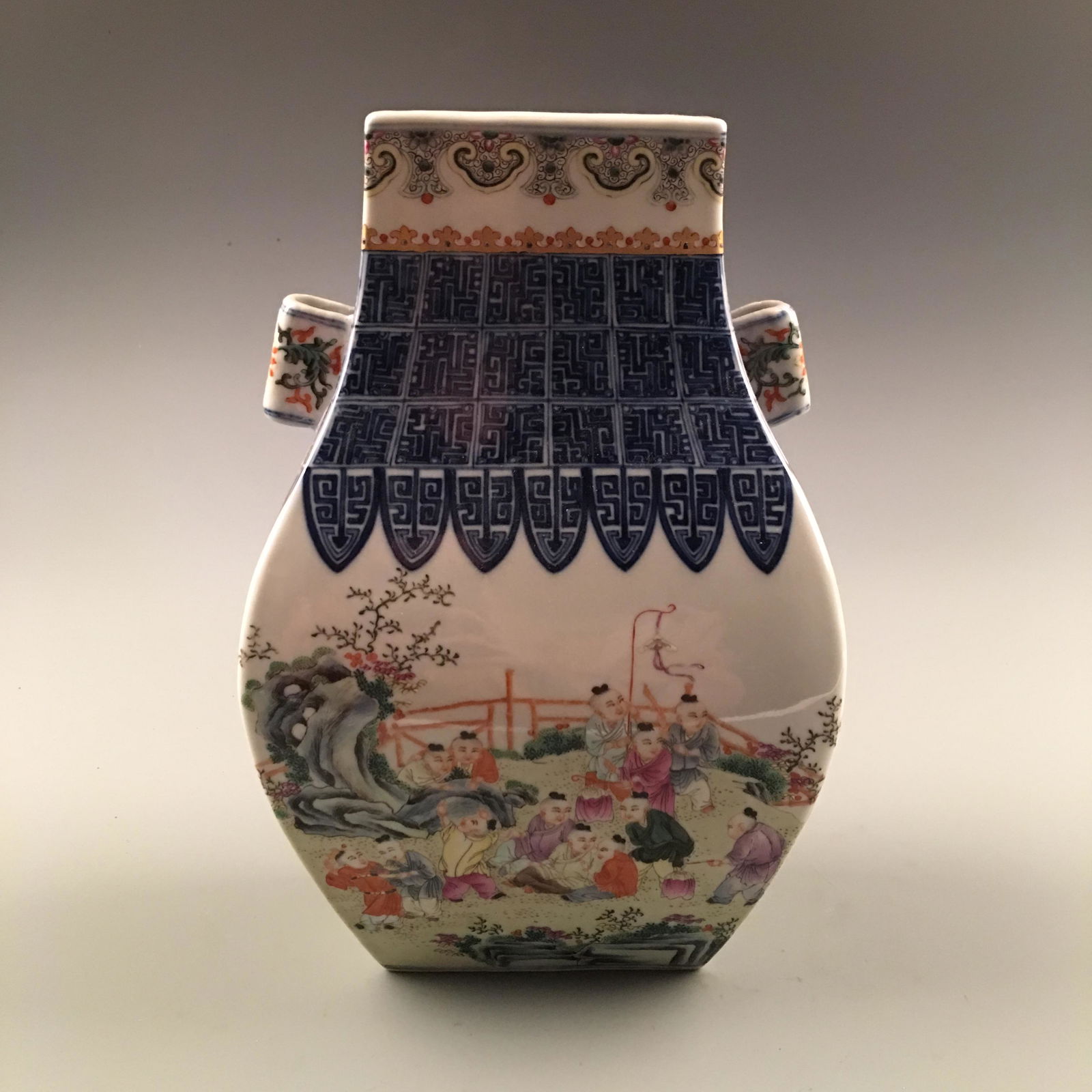 Chinese Famille Rose Square 'Kid' Vase, Qianlong Mark (1 of 8)