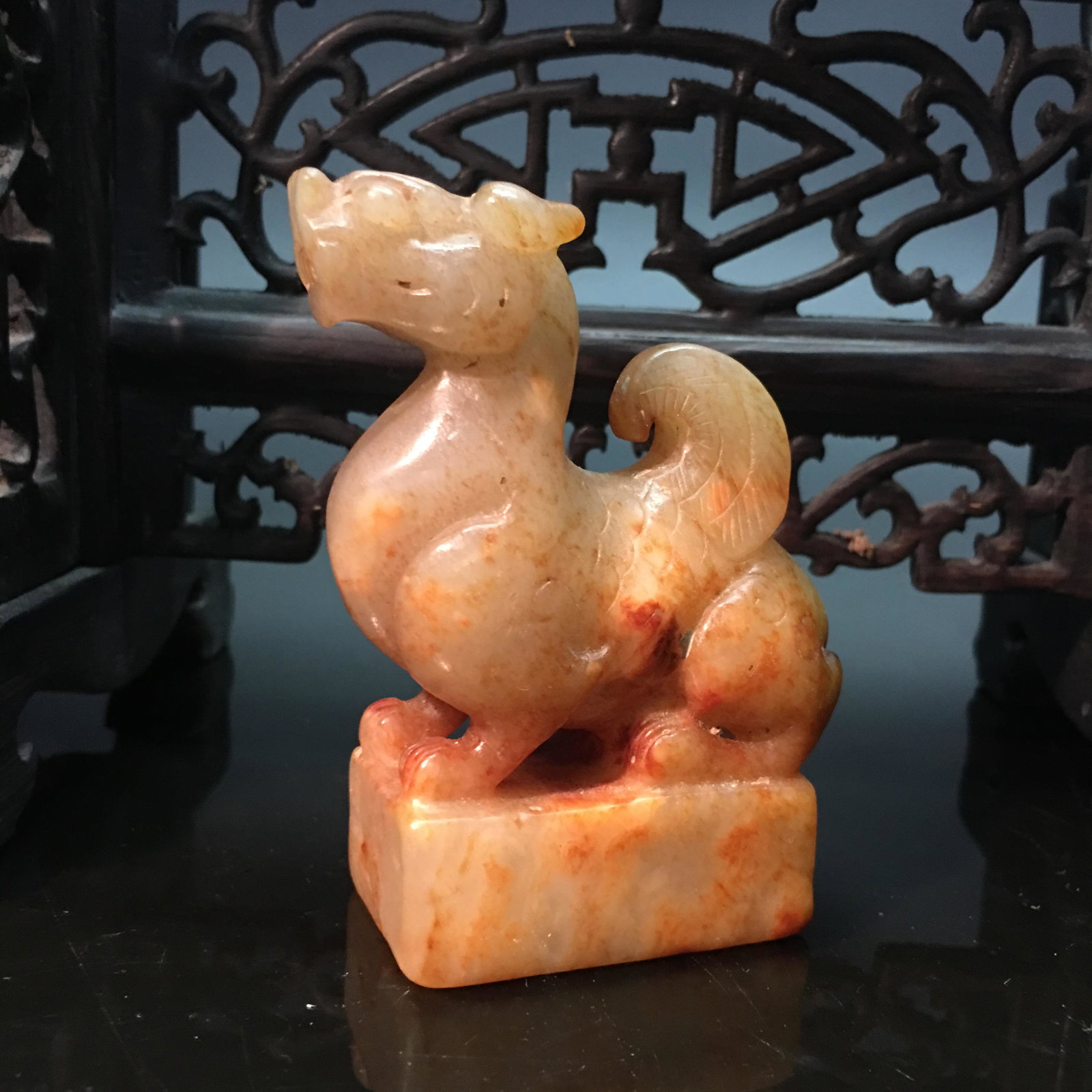 Chinese Hetian Jade Ruishou Figure: Chinese Hetian Jade RuishouFigure 3'' H, 1-1/2'' W; 143 g Shipping: We are able to pack and ship this item to an address in the United States for $30.00 via UPS Ground or USPS Priority Mail. Tracking 