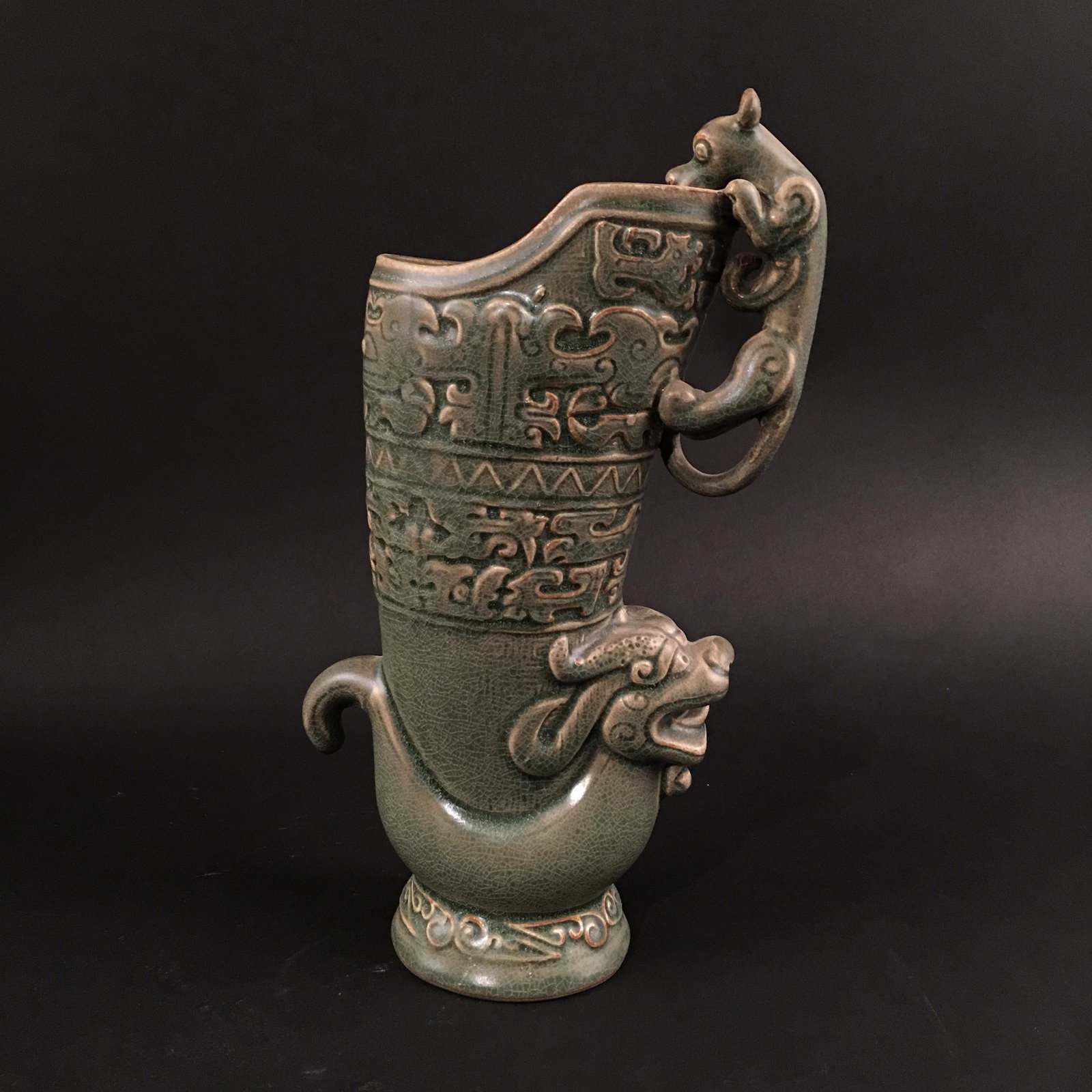 Chinese Yue Kiln Wine Cup: Chinese Yue Kiln Wine Cup 11-1/2'' H, 5-1/2'' W; 1037 g Shipping: We are able to pack and ship this item to an address in the United States for $35.00 via UPS Ground or USPS Priority Mail. Tracking in