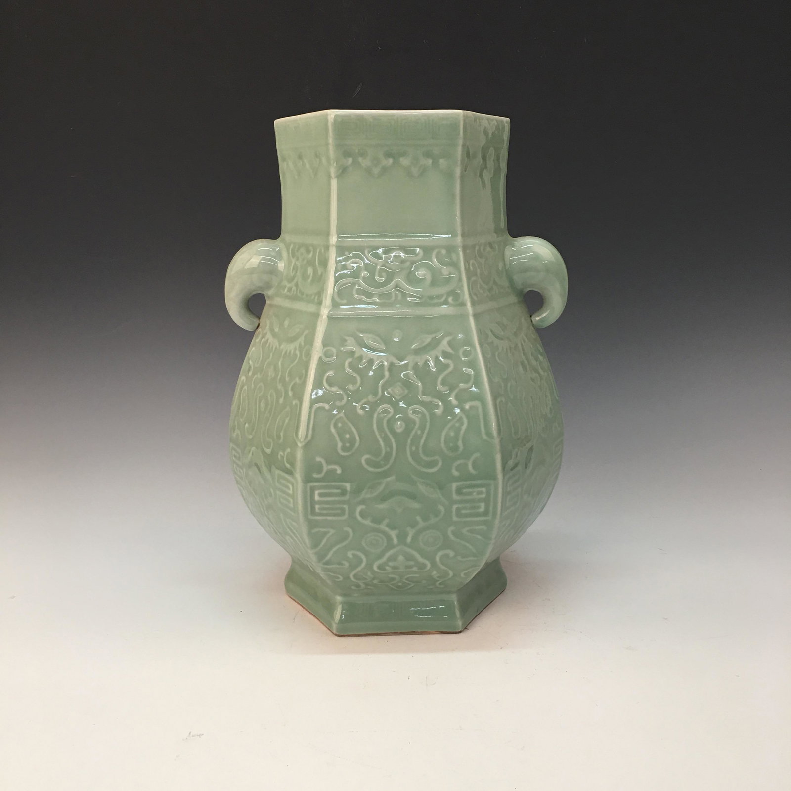 Chinese Longquan Kiln Hexagon Vase: Chinese Longquan Kiln Hexagon Vase 13-1/2'' H, 5-1/2'' W; 10.4 lb Shipping: We are able to pack and ship this item to an address in the United States for $40.00 via UPS Ground or USPS Priority Mail. T