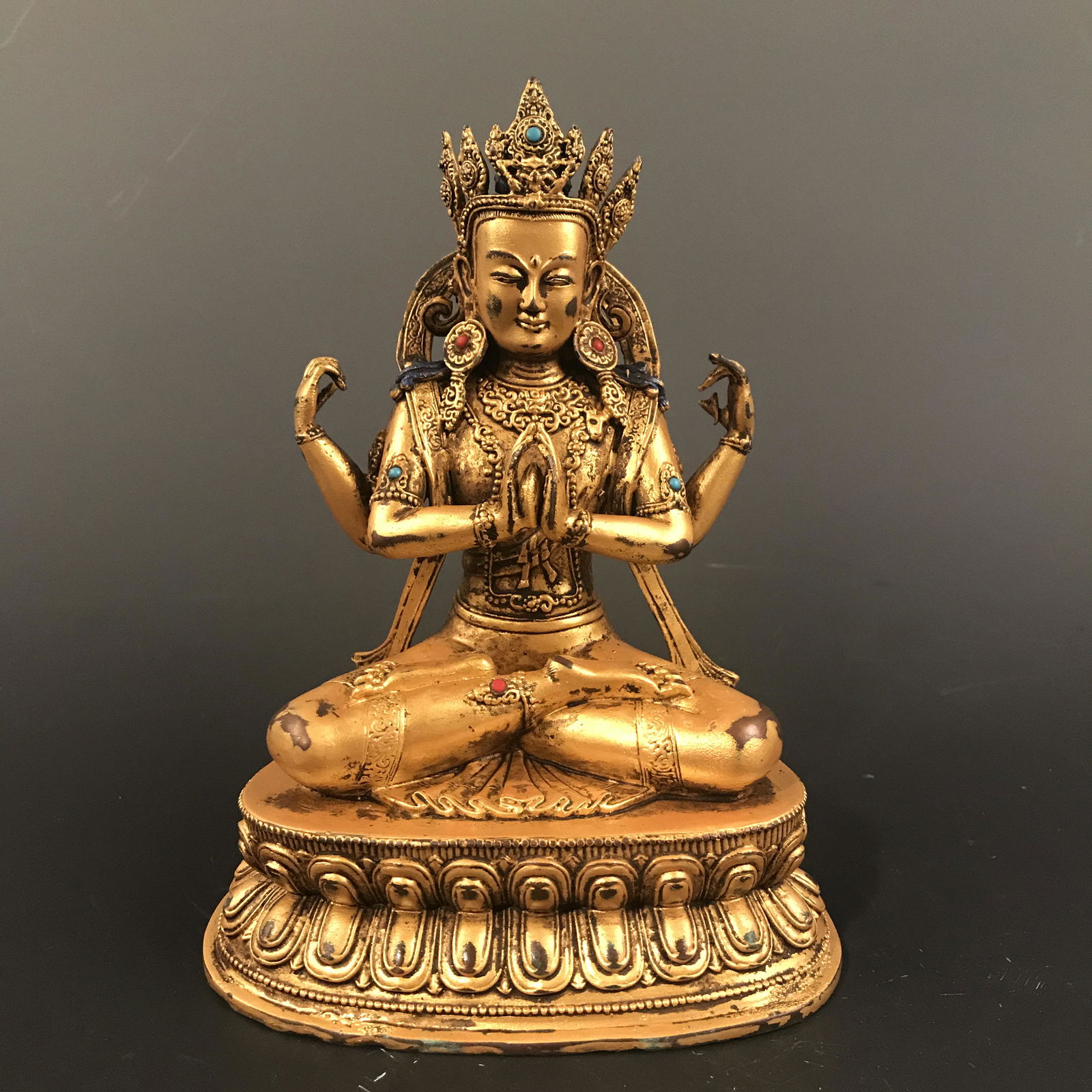 Chinese Gilt Bronze Avalokiteshvara Figure Inlaid (1 of 9)