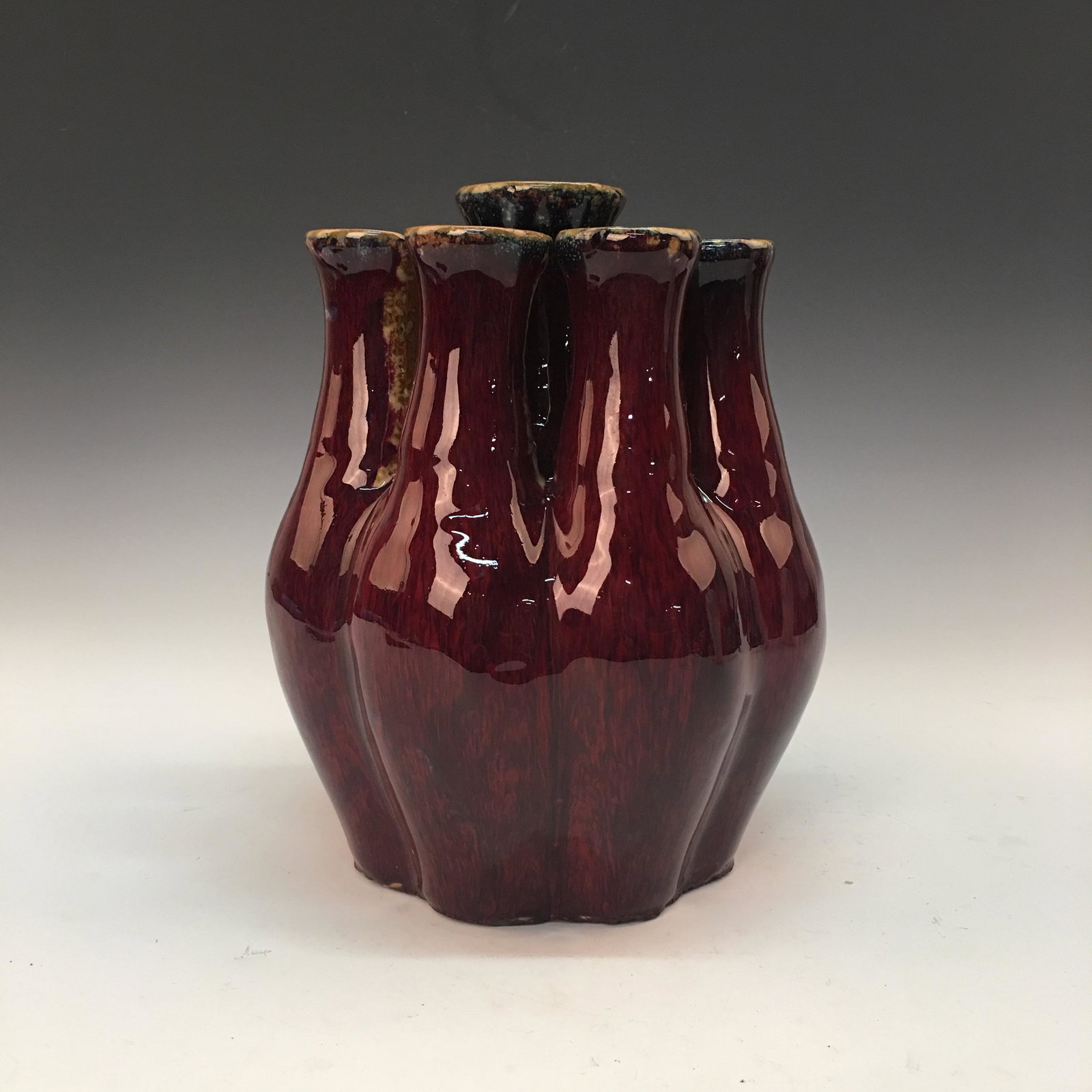 Chinese Flambe Glazed Vase: Chinese Flambe Glazed Vase 9'' H, 6-3/4'' W; 7.2 lb Shipping: We are able to pack and ship this item to an address in the United States for $40.00 via UPS Ground or USPS Priority Mail. Tracking inform