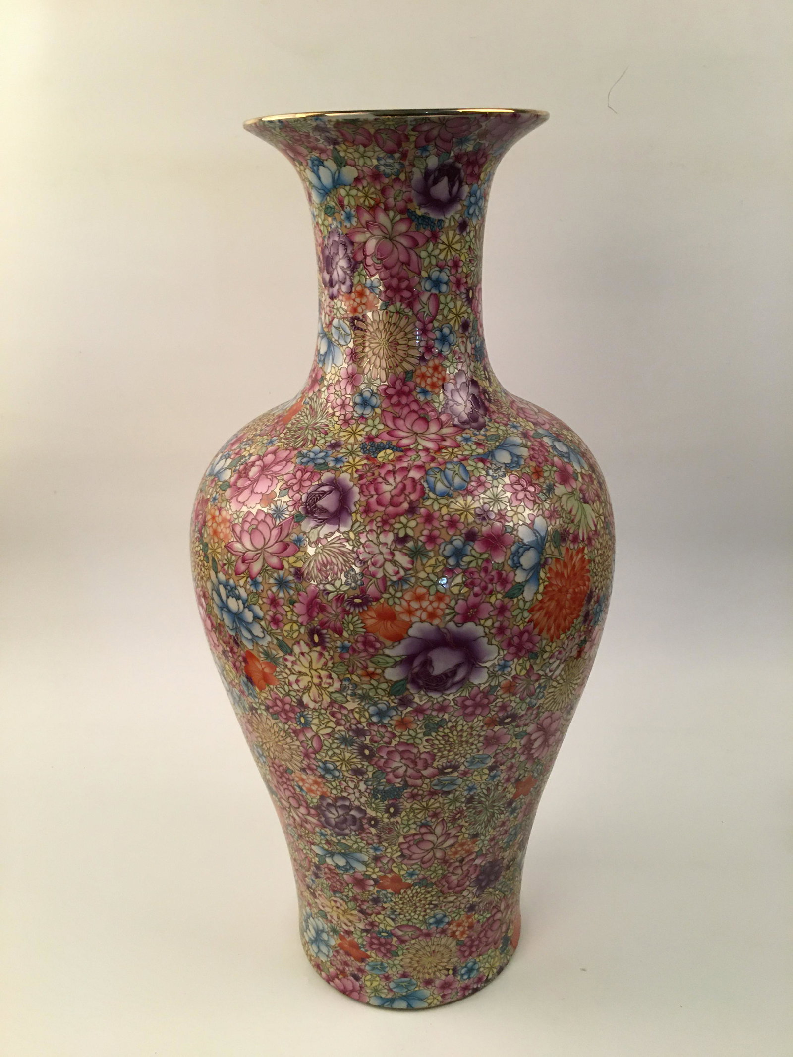 Chinese Famille Rose Flower Vase: Chinese Famille Rose Flower Vase 26-3/4'' H, 12'' W; 21.5 lb Shipping: We are able to pack and ship this item to an address in the United States for $50 via UPS Ground or USPS Priority Mail. Tracking 