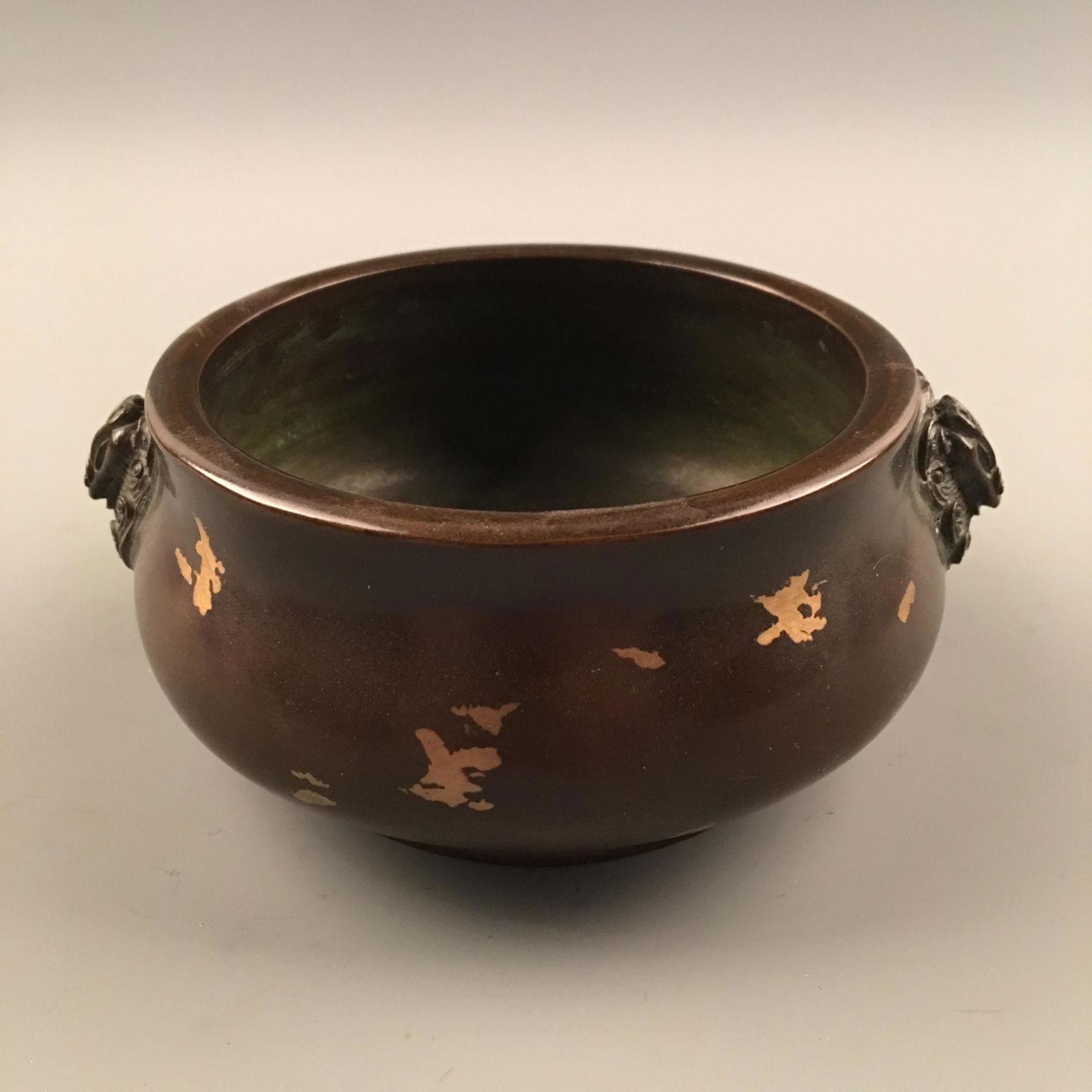 Chinese Brozen Gilt Dots Censer With Beast Head Handle (1 of 8)