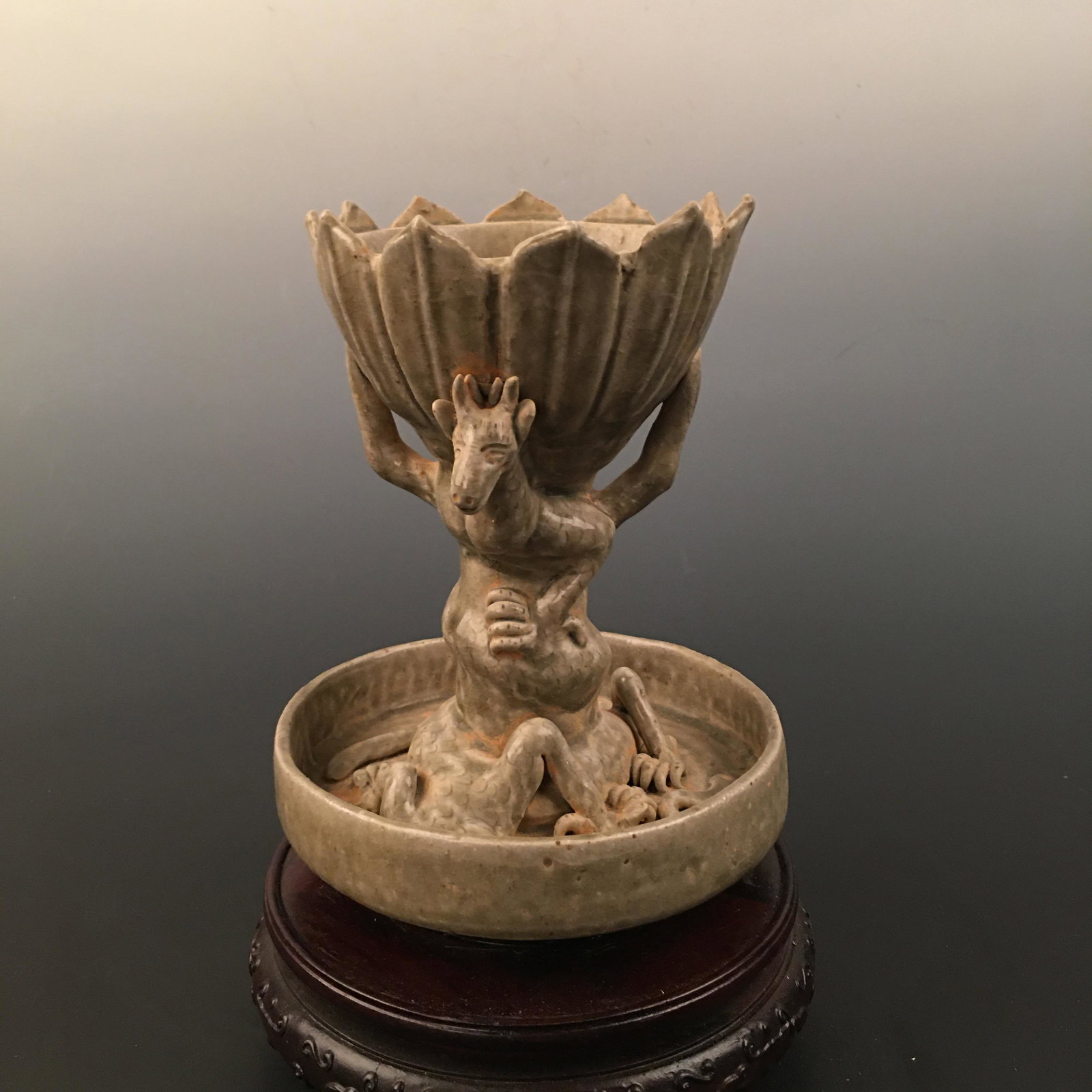 Chinese Yue Kiln Celadon Oil Lamp: Chinese Yue Kiln Celadon Oil Lamp 7-1/2'' H, 6'' W; 3.2 lb Shipping: We are able to pack and ship this item to an address in the United States for $40 via UPS Ground or USPS Priority Mail. Tracking in