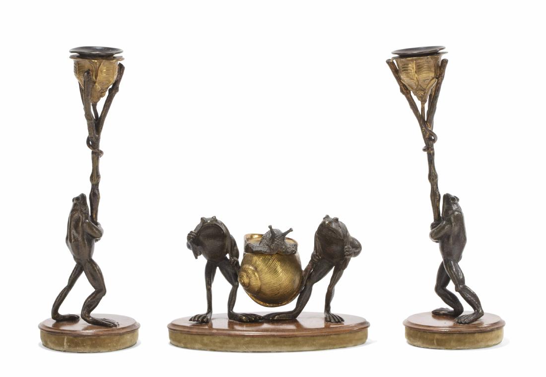 A whimsical French patinated and gilt bronze inkwell (1 of 1)