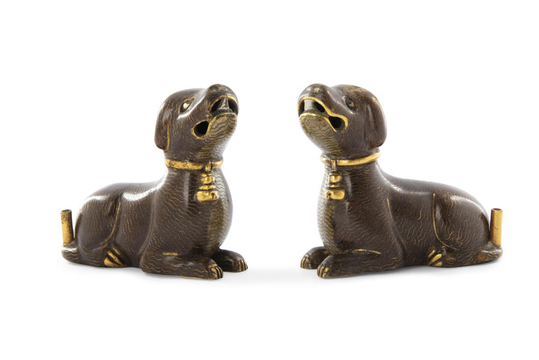 A pair of Chinese cloisonné dog-form joss / incense (1 of 2)