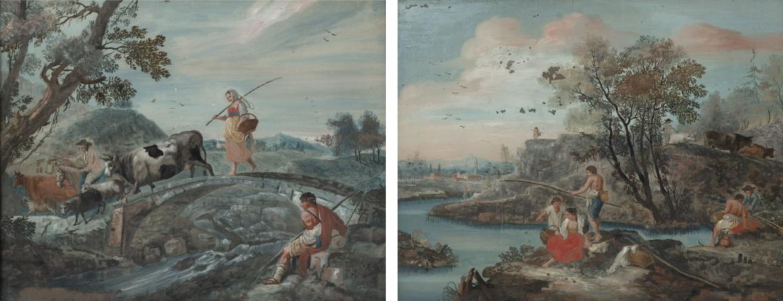 A pair of Continental verre églomisé paintings possibly (1 of 2)