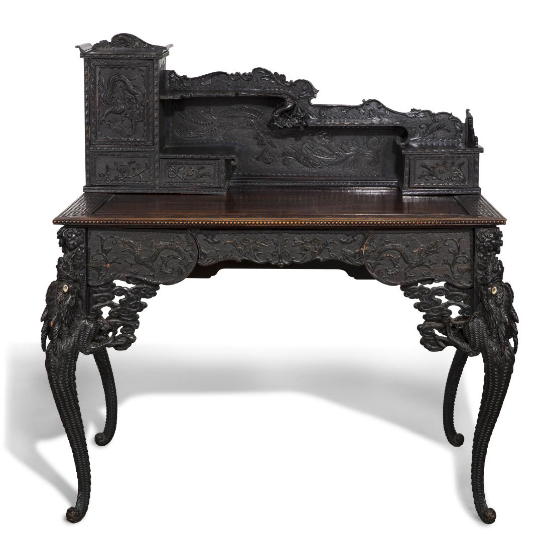 A Japanese carved hardwood writing desk circa 1900