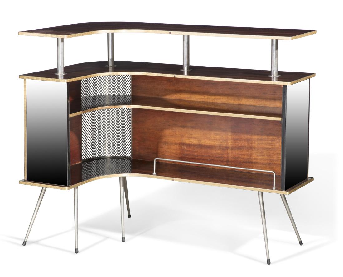 A mid-century macassar ebony and chrome bar: A mid-century macassar ebony and chrome barheight 43 3/4in (111cm); width 51in (130cm); depth 27 1/4in (69.5cm)