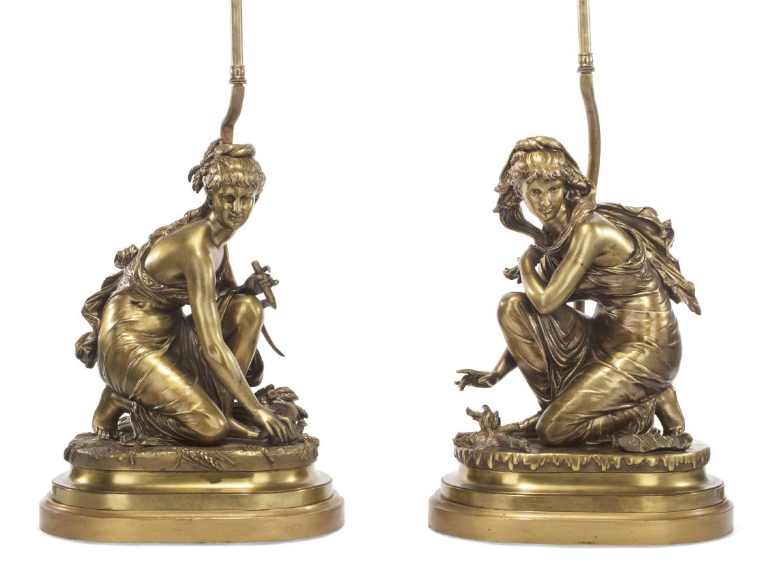 A pair of French gilt-bronze figural lamps (1 of 2)