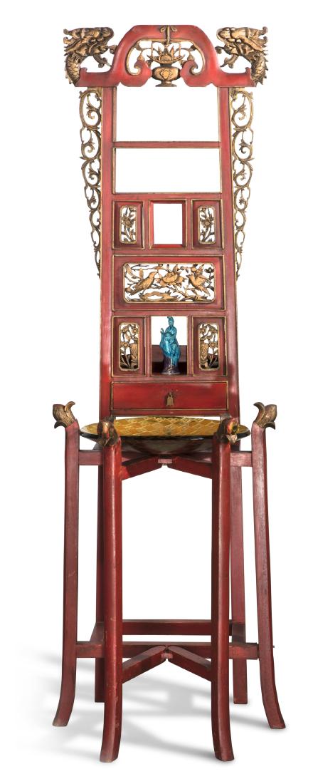 A Chinese parcel gilt and painted carved stand (1 of 4)
