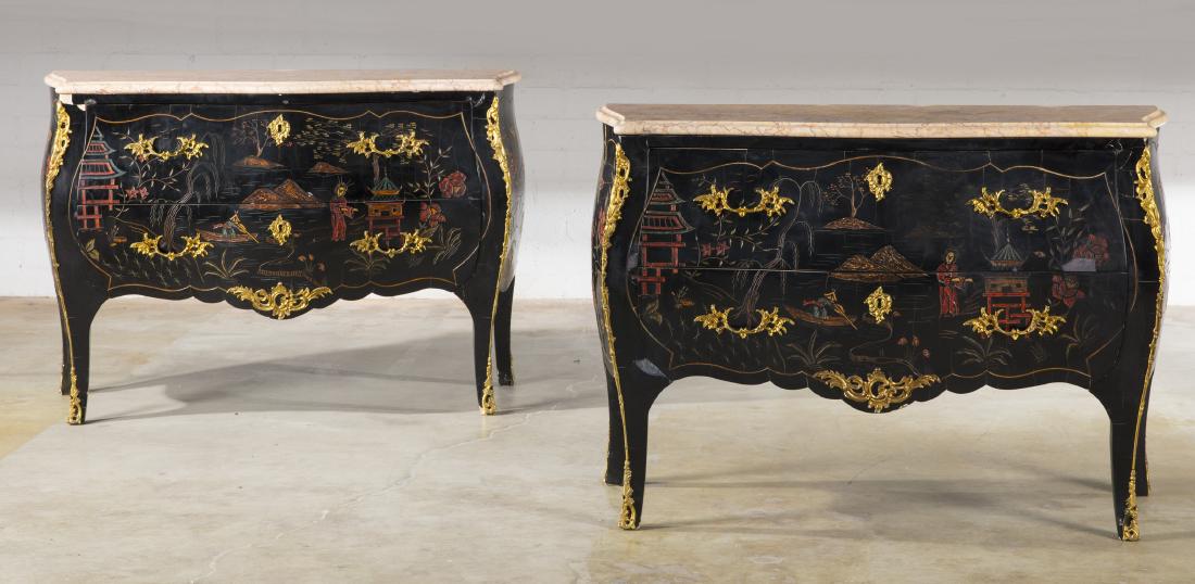 A pair of Louis XV style black lacquer commodes (1 of 2)