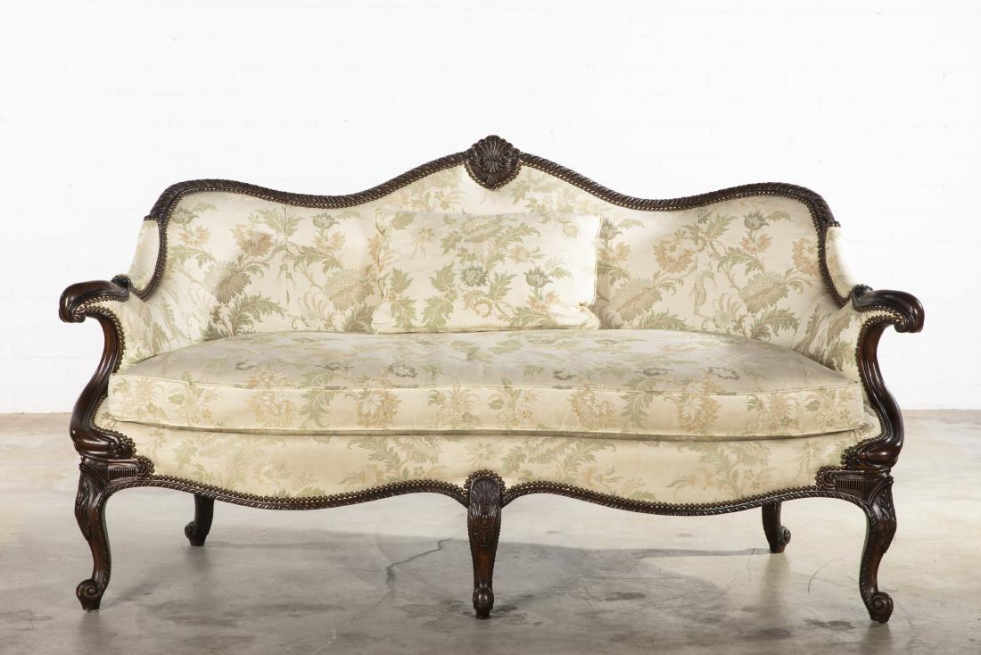 A George III style fruitwood settee,  modern (1 of 2)