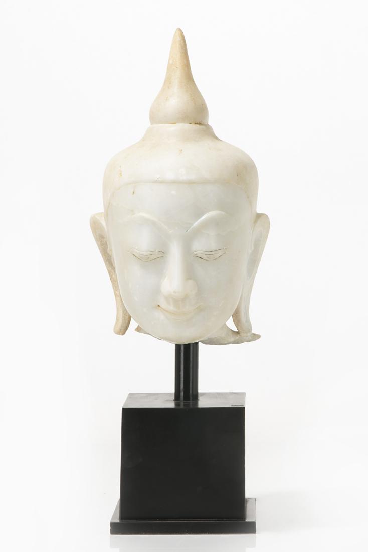 A Burmese carved white marble head of Buddha (1 of 4)