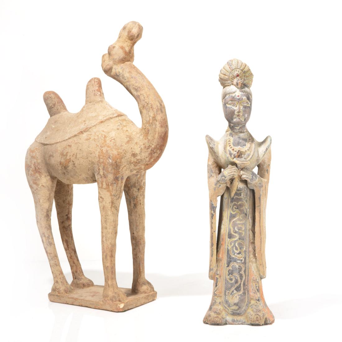 Two Chinese Tang style pottery funerary figures (1 of 3)