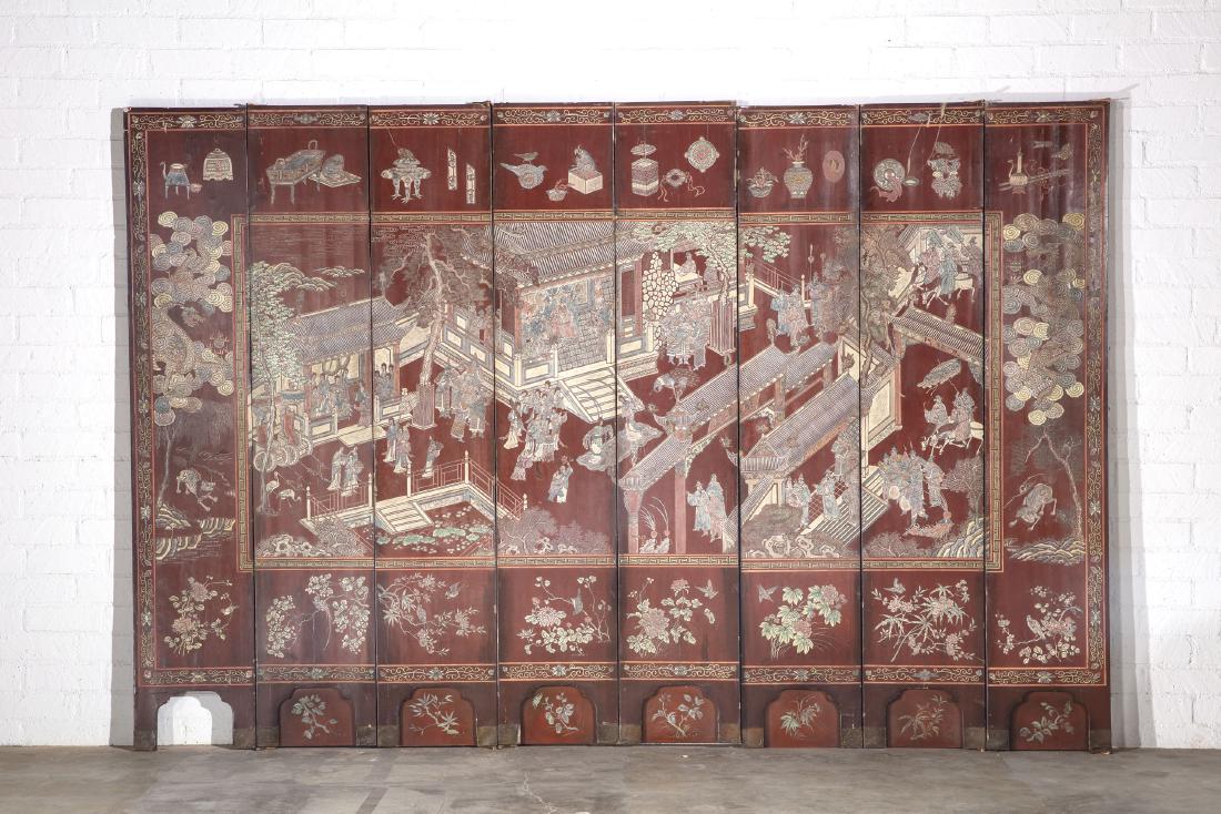 A Chinese painted eight fold floor screen (1 of 2)