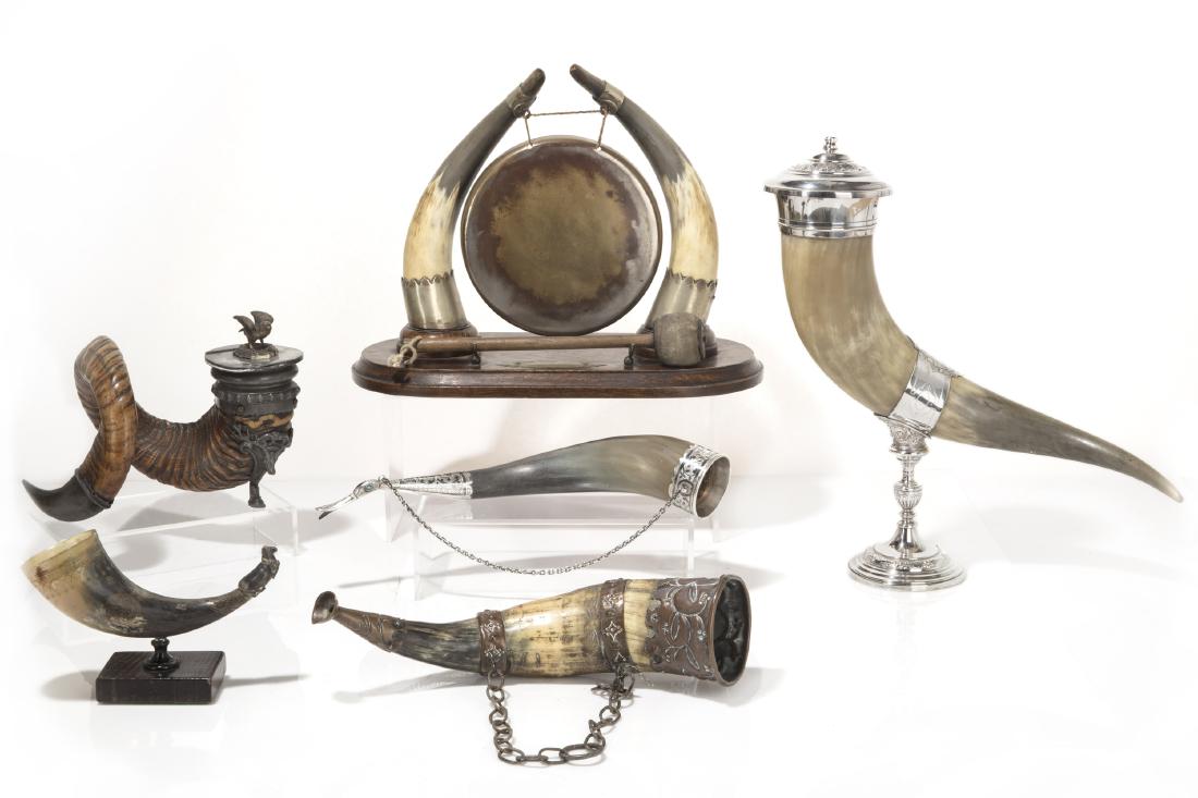 A collection of mounted horn tablewares (1 of 2)