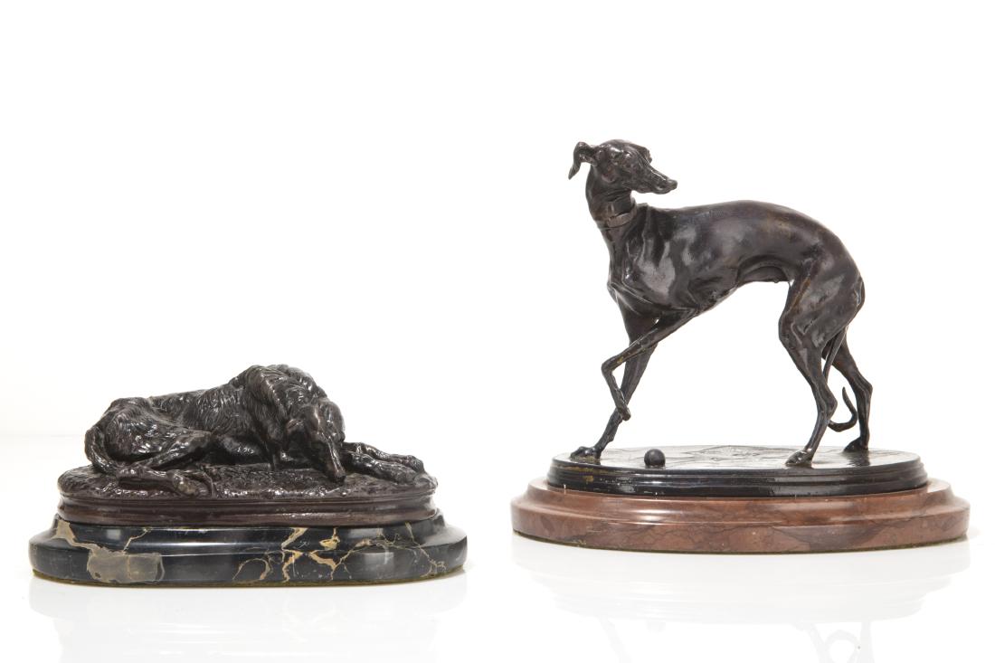 Two French bronze figures of dogs, 20th century (1 of 3)