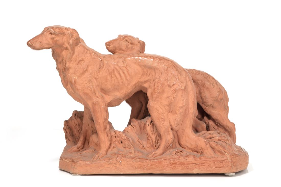 A  terracotta group of two borzois, Mercoliano (1 of 4)